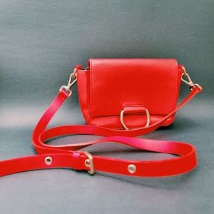 ZARA Red Genuine Leather Crossbody Bag